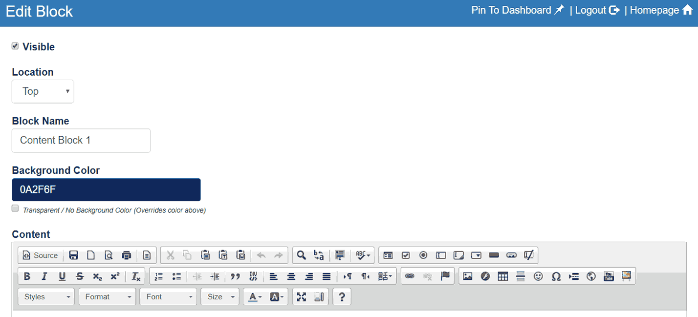 Editing a block of content