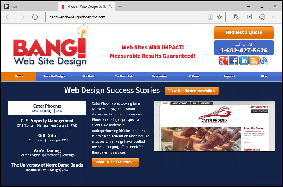 Edge Browser viewing www.BANGWebSiteDesignPhoenixAZ.com site