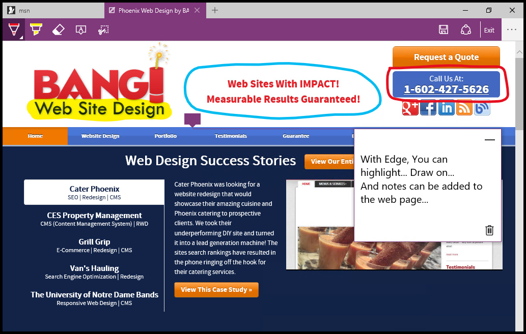 Make a Web Note - Annotation feature in Edge Browser