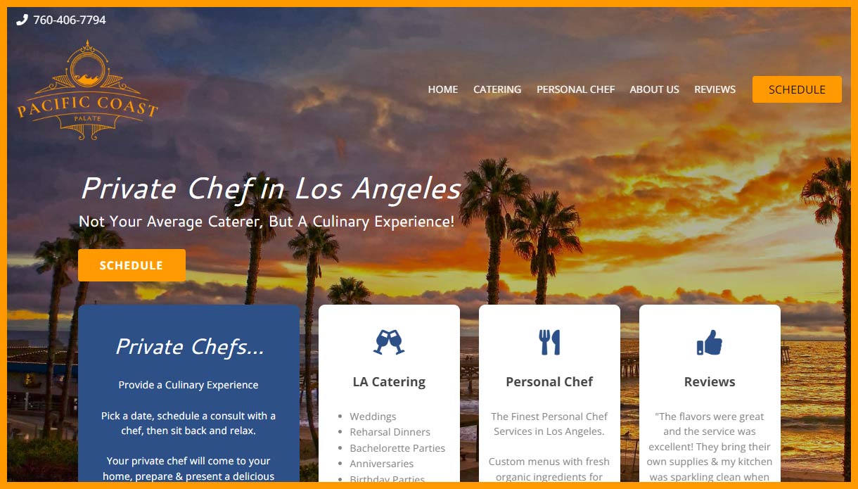 Website Design for Caterer Pacific Coast Palate