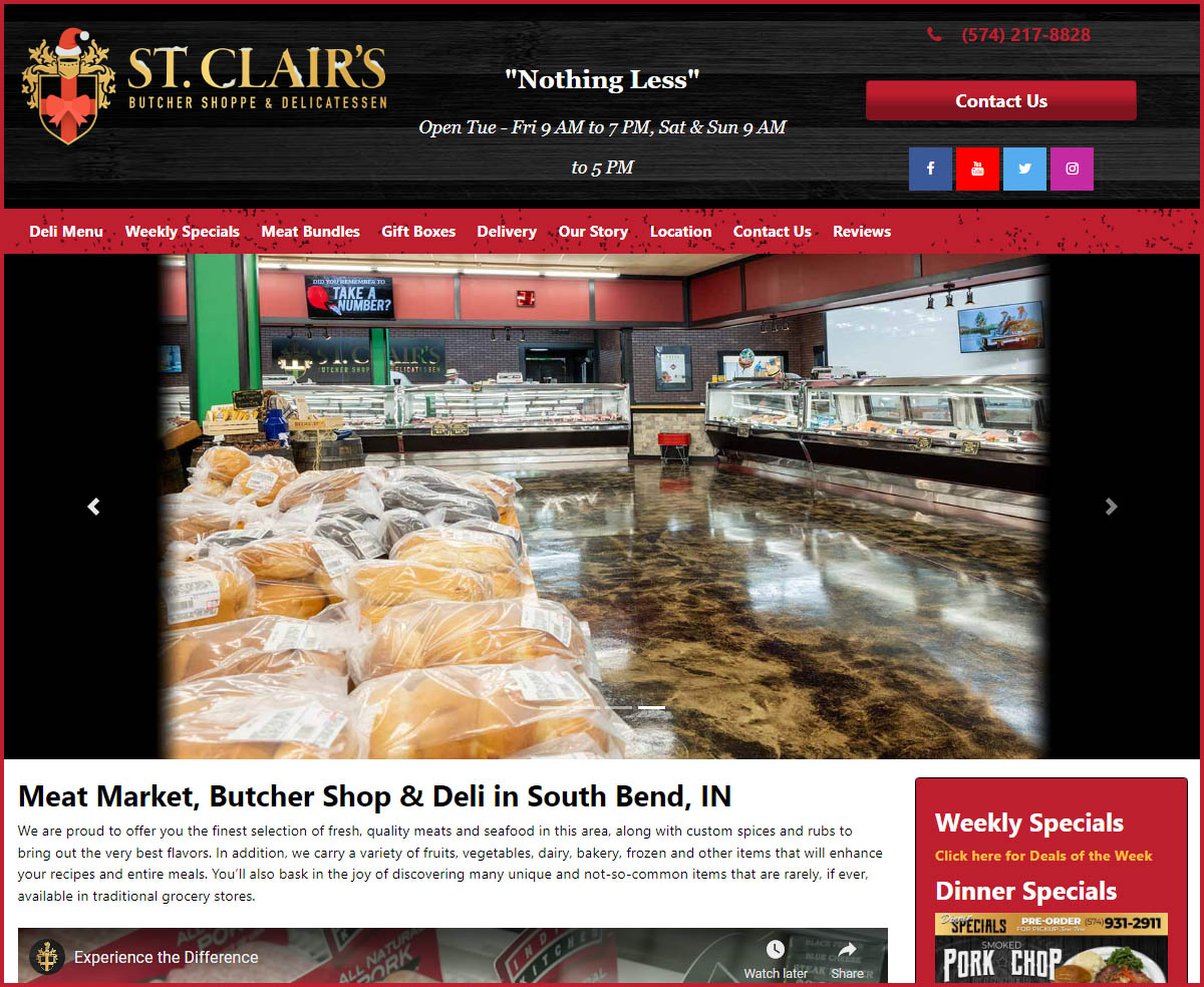 Website for new Butcher Shop, St. Clair's Butcher Shoppe and Delicatessen