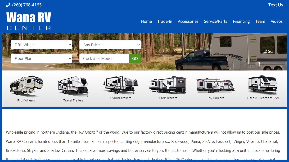 Website Design for RV Dealer