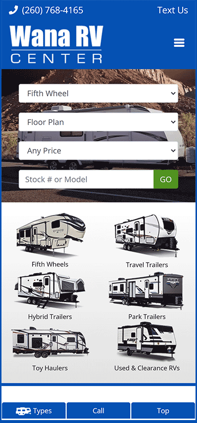 RV Dealer Website - Mobile Responsive Site