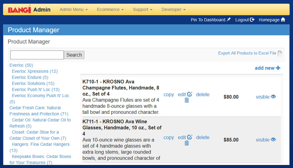 Ecommerce Product Administration using Coldfusion / Lucee