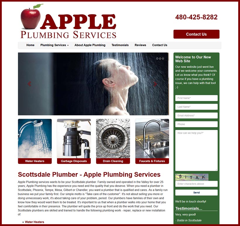 ApplePlumbingAZ.com Website for a Scottsdale Plumber