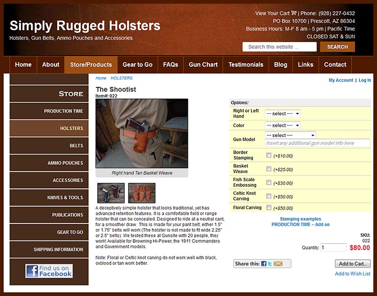 SimplyRugged.com Website for a Gun Holster Manufacturer