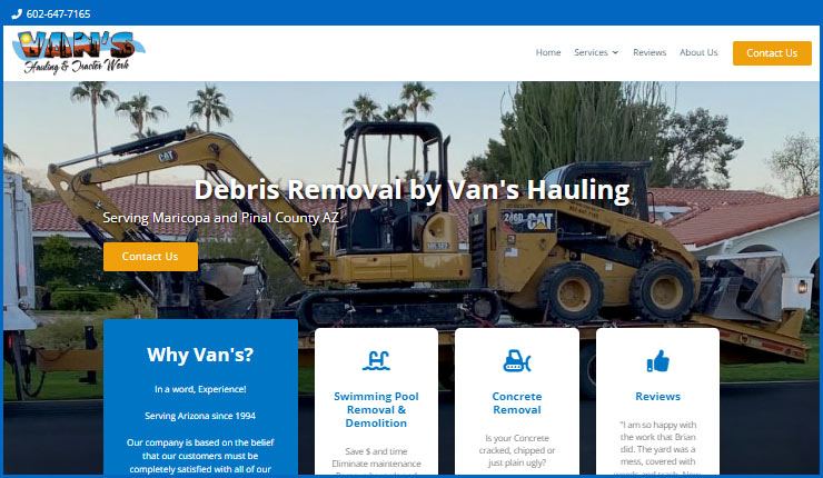 Website for Demolition Contractor in Phoenix - Van's Hauling