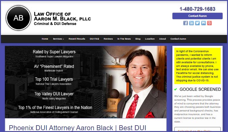 Website for DUI Attorney Aaron Black