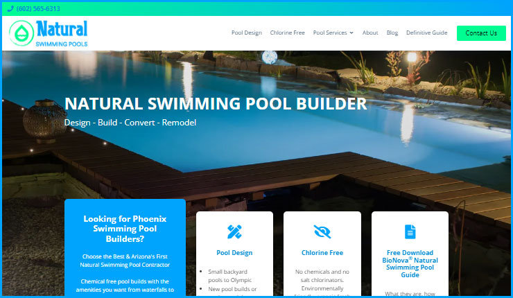 NaturalSwimmingPools.co Website for a Phoenix Pool Contractor