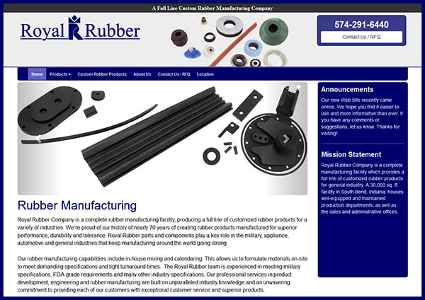 RoyalRubber.com Website for a Rubber Product Manufacturer